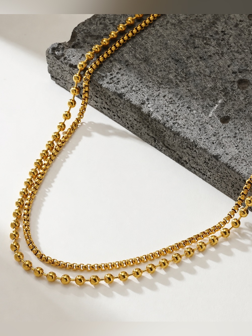 Gold Layered Bead Chain Necklace